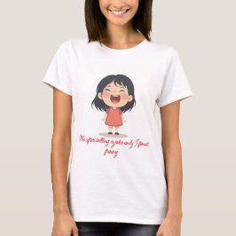 うれしそうなチビ（小さくかわいく書いた感じ）の女の子の笑い Tシャツ