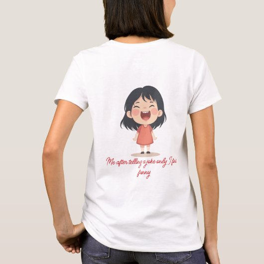 うれしそうなチビ(小さくかわいく書いた感じ)の女の子の笑い Tシャツ (裏面)
