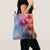 うれしそうなチューリップの水彩トート トートバッグ (クローズアップ)