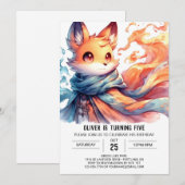 うれしそうなデジタルキツネ誕生日 招待状 (正面/裏面)