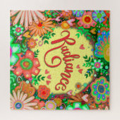 うれしそうなトレンディー放射ハートフローラのインスピレーション ジグソーパズル (横)