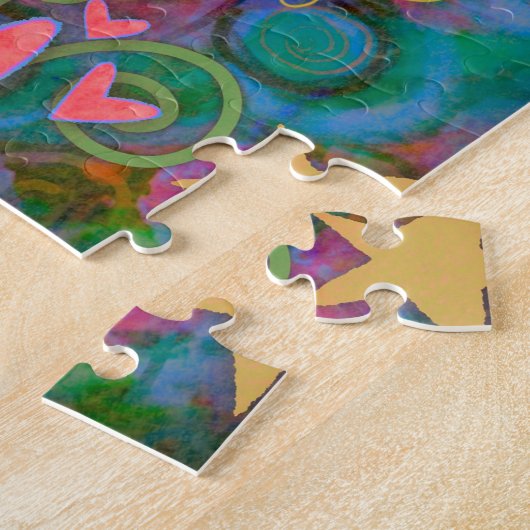 うれしそうなトレンディー調和ハートフローラインスピレーション ジグソーパズル (側面)