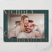 うれしそうなニュース |写真の日付の保存 箔招待状 (正面)