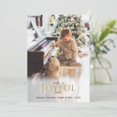 うれしそうなノイズ金ゴールドスノーフレークのクリスマスフォト シーズンカード (スタンド正面)