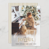 うれしそうなノイズ金ゴールドスノーフレークのクリスマスフォト シーズンカード (正面/裏面)