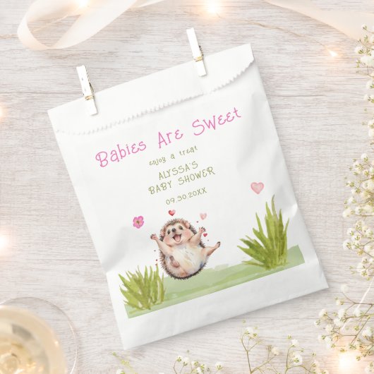 うれしそうなハリネズミの庭パーティー甘い赤ちゃんシャワー フェイバーバッグ (クリップ留めされた状態)