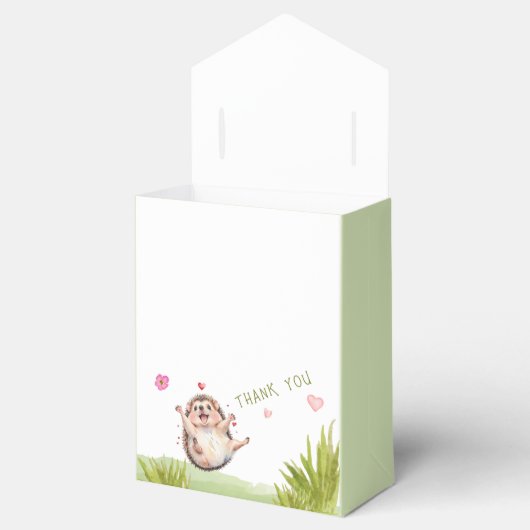 うれしそうなハリネズミの庭パーティー赤ちゃんシャワーありがとう フェイバーボックス (オープン)