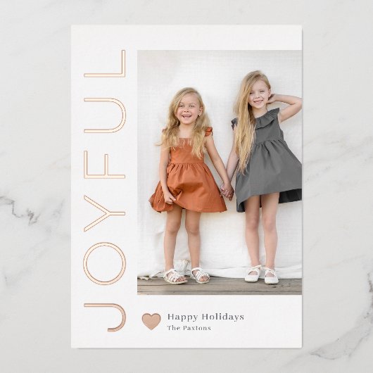 うれしそうなハートフォイルホリデーカード編集可能カラー 箔招待状 (正面)