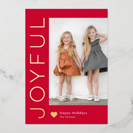 うれしそうなハートフォイルホリデーカード編集可能カラー 箔招待状 (正面)