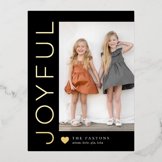 うれしそうなハート編集可能カラーフォイルホリデーハガキ 箔シーズンポストカード (正面)