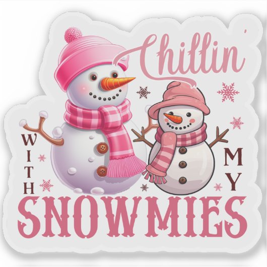 うれしそうなピンクのメリークリスマスステッカー シール (正面)