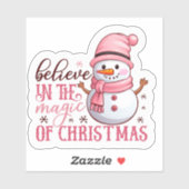 うれしそうなピンクの雪だるまがクリスマス応援を広げる シール (シート)