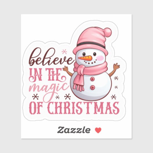うれしそうなピンクの雪だるまがクリスマス応援を広げる シール (シート)