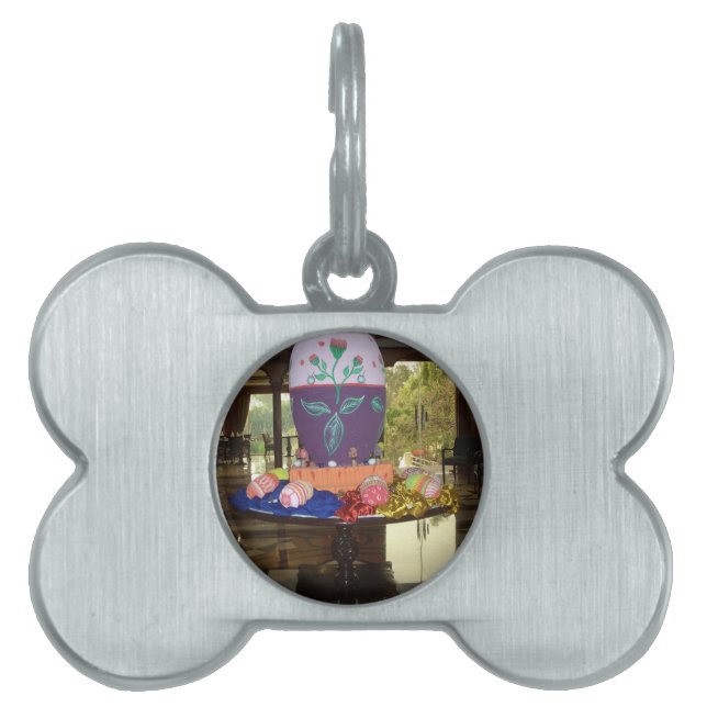 うれしそうなフェスティバルスプリングタイムイースターカラフルエッグアート ペットネームタグ (正面)