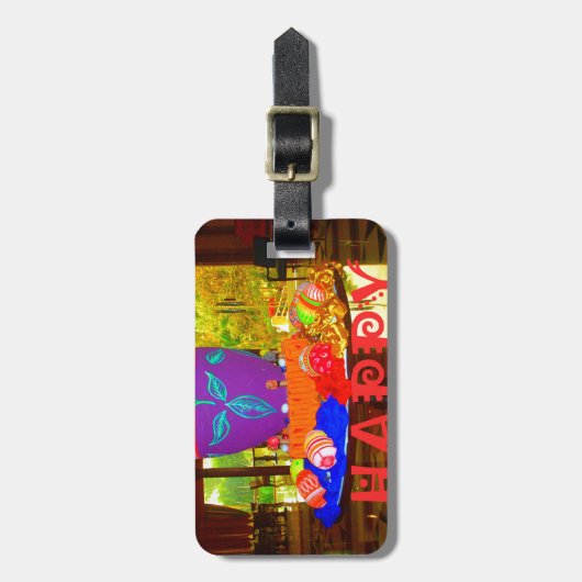 うれしそうなフェスティバルスプリングタイムイースターカラフルエッグアート ラゲッジタグ (正面縦)