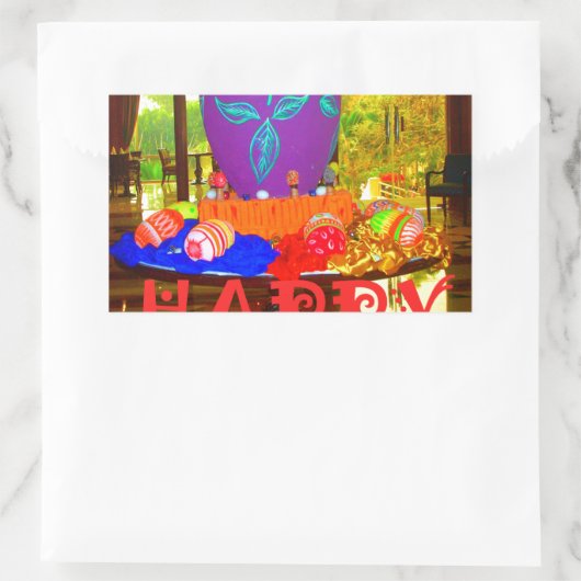 うれしそうなフェスティバルスプリングタイムイースターカラフルエッグアート 長方形シール (バッグ)