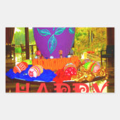 うれしそうなフェスティバルスプリングタイムイースターカラフルエッグアート 長方形シール (正面)