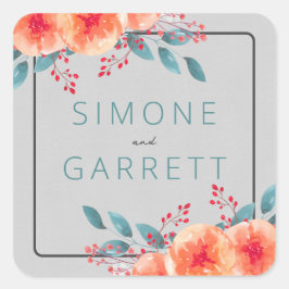 うれしそうなフローラオレンジとティール（緑がかった色）ブライト結婚ズ スクエアシール