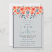 うれしそうなフローラオレンジとティール(緑がかった色)リハーサルディナー 招待状 (正面)