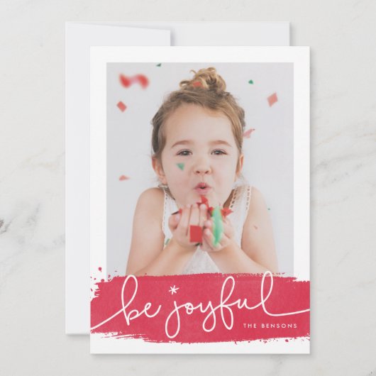 うれしそうなブラシストロークホリデーフォトカード シーズンカード (正面)