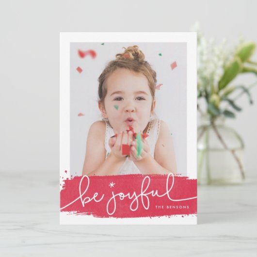 うれしそうなブラシストロークホリデーフォトカード シーズンカード (スタンド正面)