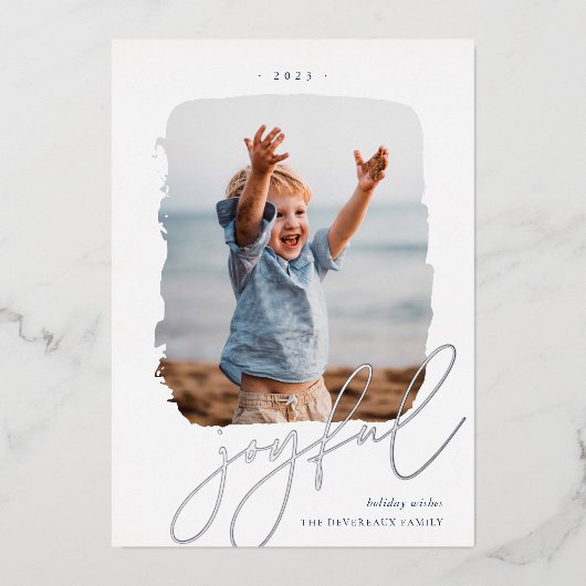 うれしそうなブラシ仕上げ署名 |フォトシルバー 箔シーズンカード (正面)