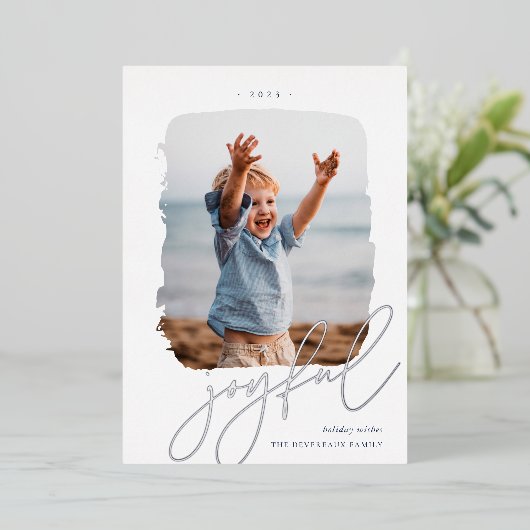 うれしそうなブラシ仕上げ署名 |フォトシルバー 箔シーズンカード (立ち正面)