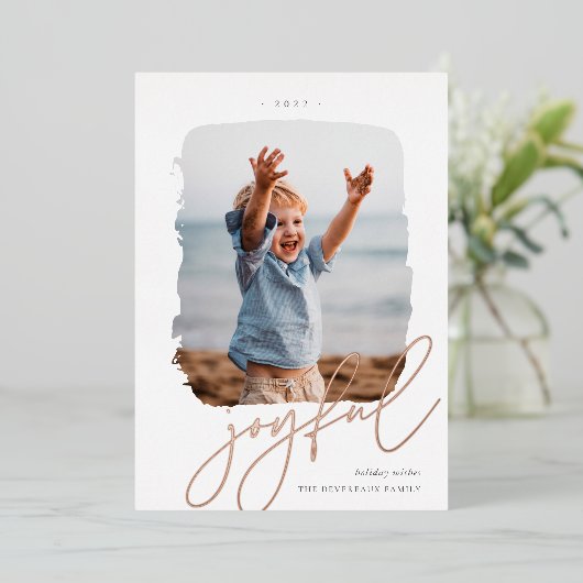 うれしそうなブラシ仕上げ署名 |フォトバラ金ゴールド 箔シーズンカード (立ち正面)