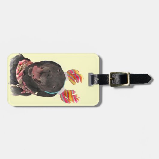 うれしそうなブラックラブラドールリトリエバードッグラゲージタグ ラゲッジタグ (正面横)