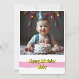 うれしそうなベビー誕生日カード – インスタントダウンロード 招待状