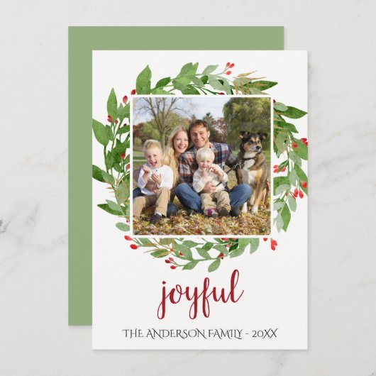 うれしそうなリースの果実フォトクリスマスホリデー シーズンカード (正面/裏面)