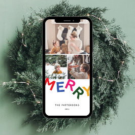 うれしそうなレタリングホリデーフォトカード シーズンカード