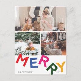うれしそうなレタリングホリデーフォトカード シーズンポストカード