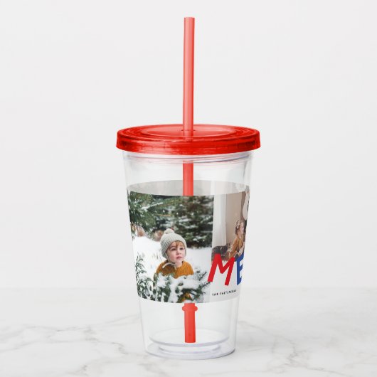 うれしそうなレタリングホリデーフォトコラージュ アクリルタンブラー (正面)