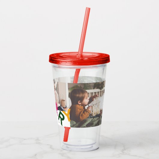 うれしそうなレタリングホリデーフォトコラージュ アクリルタンブラー (裏面)