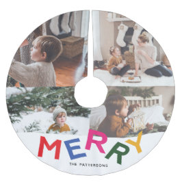 うれしそうなレタリングホリデーフォトコラージュ ブラッシュドポリエステルツリースカート