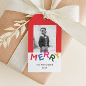 うれしそうなレタリングホリデーフォト ギフトタグ