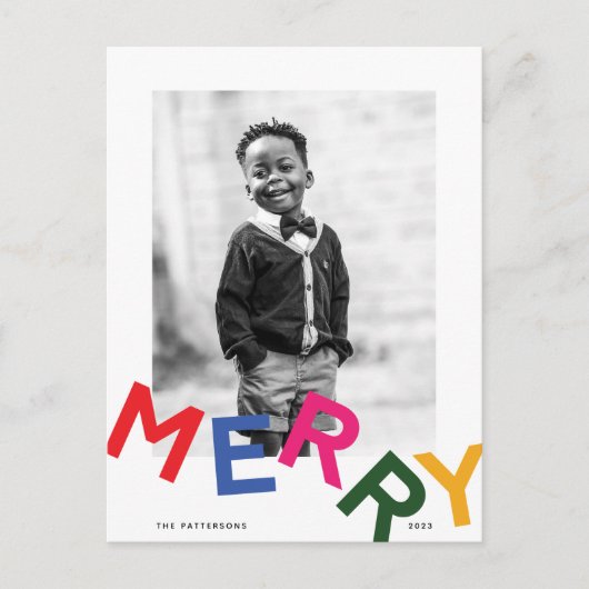 うれしそうなレタリングホリデー写真はがき シーズンポストカード (正面)