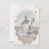 うれしそうなレトロ夏フローラピンクの結婚式RSVPカード サンキューカード (正面)