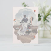 うれしそうなレトロ夏フローラピンクの結婚式RSVPカード サンキューカード (スタンド正面)