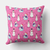 うれしそうなヴィンテージ雪だるまピンクの背景パターン クッション (裏面)