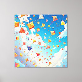 うれしそうな凧が高く舞う キャンバスプリント