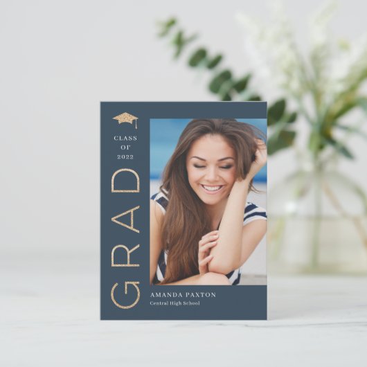 うれしそうな卒業編集可能なカラー卒業はがき ポストカード (スタンド正面)