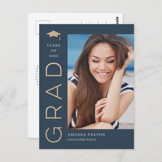 うれしそうな卒業編集可能なカラー卒業はがき ポストカード (正面/裏面)