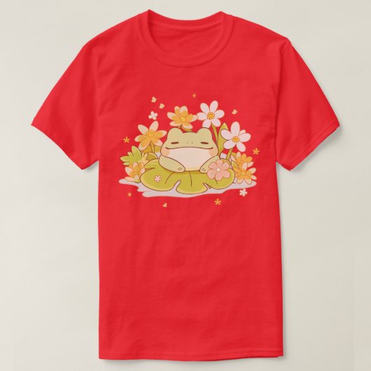 うれしそうな夏のかわいいベビーカエルの水上のユリ Tシャツ (デザイン正面)