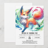 うれしそうな子どもキツネ誕生日 招待状 (正面/裏面)