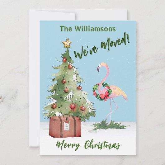 うれしそうな引っ越しましたフラミンゴクリスマスツリー 案内状 (正面)