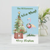 うれしそうな引っ越しましたフラミンゴクリスマスツリー 案内状 (スタンド正面)