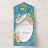 うれしそうな抽象芸術ピンク、スカイブルー – ピンク色の花 オールインワン招待状 (内側)