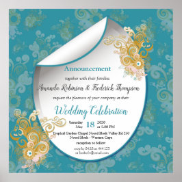 うれしそうな抽象芸術ピンク、スカイブルー – ピンク色の花 ポスター